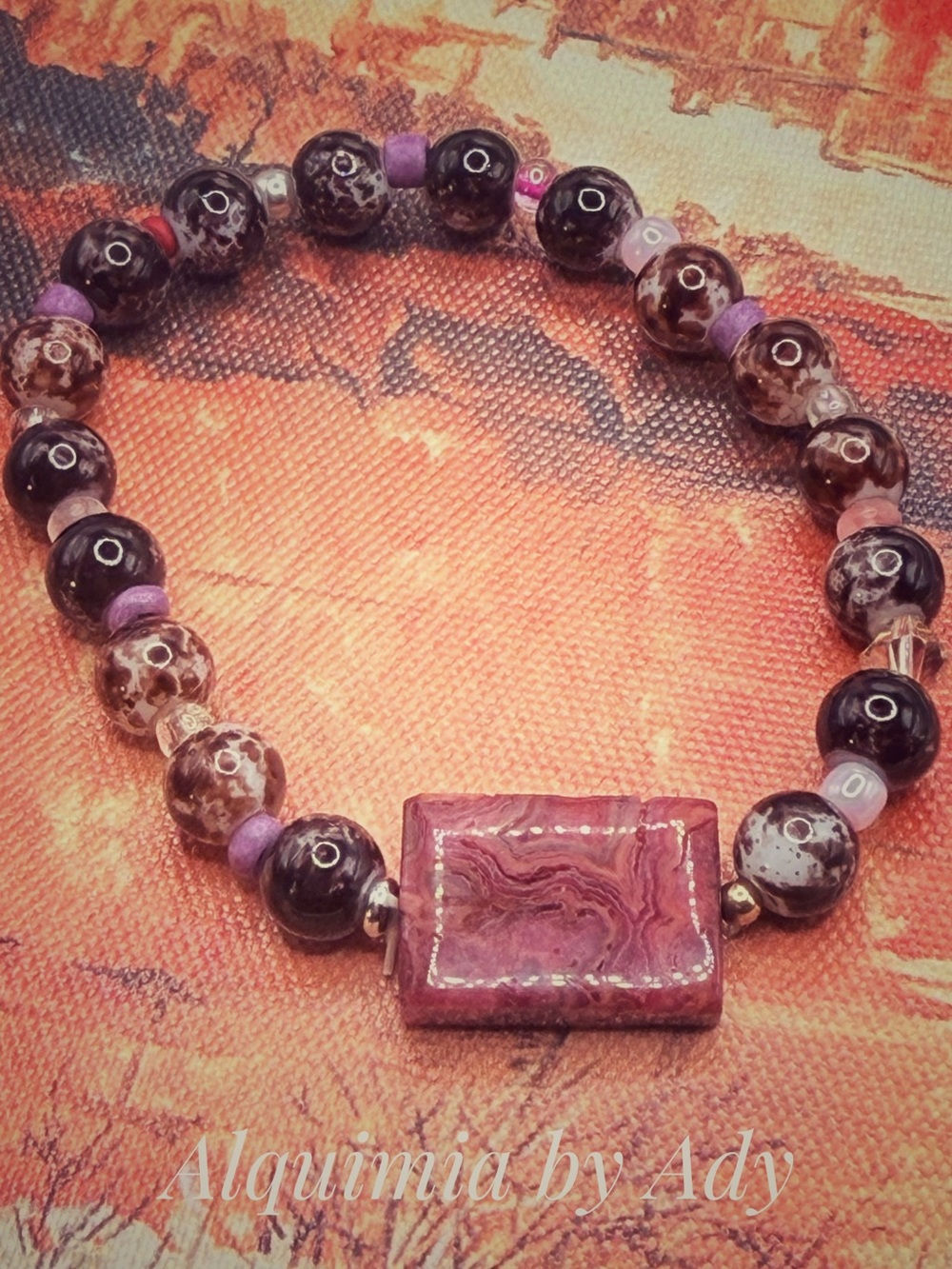Pink-Purple Agate Bead Bracelet